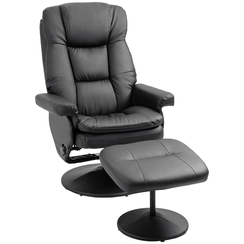 HOMCOM Recliner and Ottoman with Wrapped Base, Swivel PU Leather Reclining Chair with Footrest for Living Room