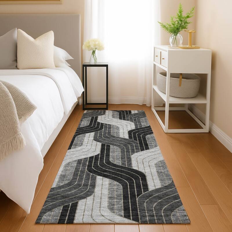 Machine Washable Indoor/ Outdoor Modern Pathway Chantille Rug
