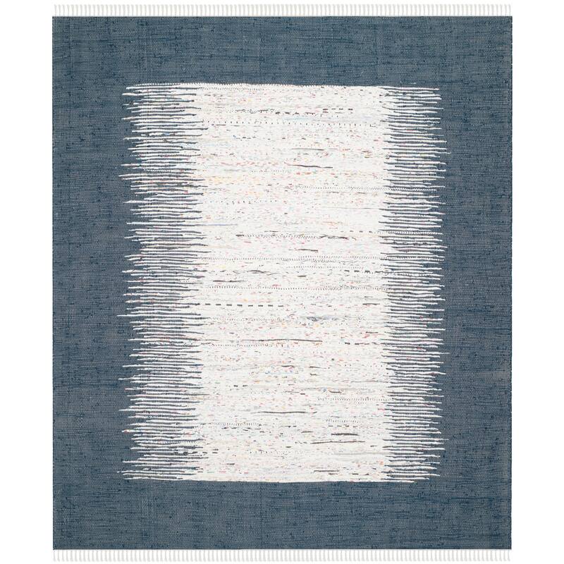 SAFAVIEH Handmade Flatweave Montauk Sidney Cotton Rug - 9' x 12' - Ivory/Navy