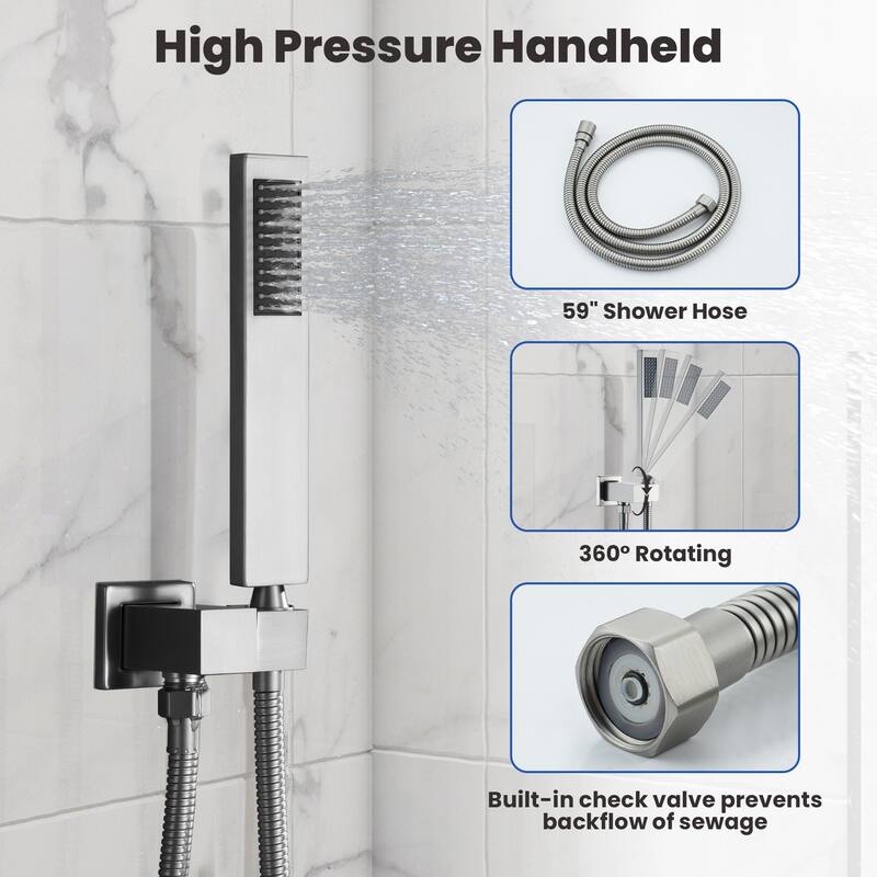 10 Inch Square Bathroom Shower System Set, 2-Function Shower Faucet