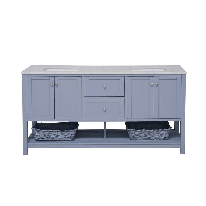 KitchenBathCollection Lakeshore 72" Double Bathroom Vanity with Engineered Carrara Top
