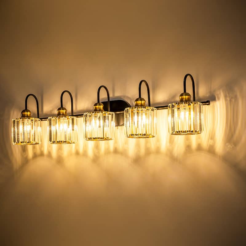 5-light Vintage Luxury Modern Dimmable Linear Crystal Bathroom Vanity Light Wall Light