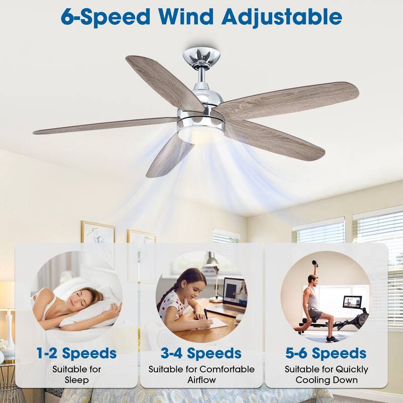52-inch Chrome Modern Reversible LED Ceiling Fan with Light and Remote - 52 in. D x 52 in. W x 14.6 in. H