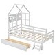 preview thumbnail 15 of 28, Kids Platform Bed House Bed Twin Size Wood Frame with House Roof Headboard, Safety Guardrail, Large Drawer, Star Pattern