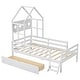 preview thumbnail 7 of 13, Wood Twin Size House Platform Bed with Guardrail and Drawer, Safety Guaranteed,White