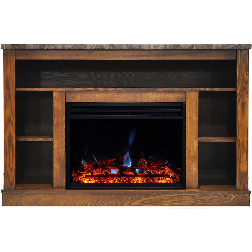 Hanover Oxford 47 In. Electric Fireplace Heater with 1500W Deep Log Insert and A/V Storage Mantel in Walnut - 47 Inch