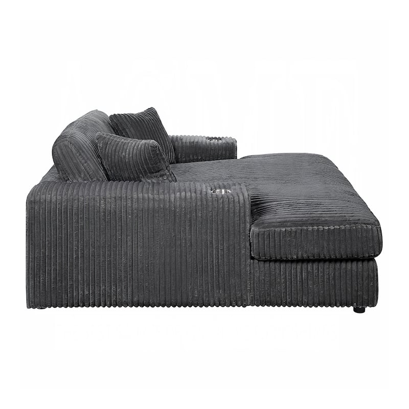 Corduroy Fabric Upholstered Chaise with 2 Cup Holders