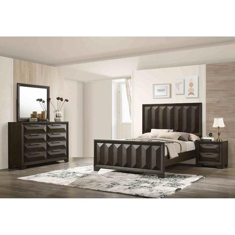 Classic Transitional Espresso Finish 4pc Bedroom Furniture Set Bed Dresser Nightstand Mirror