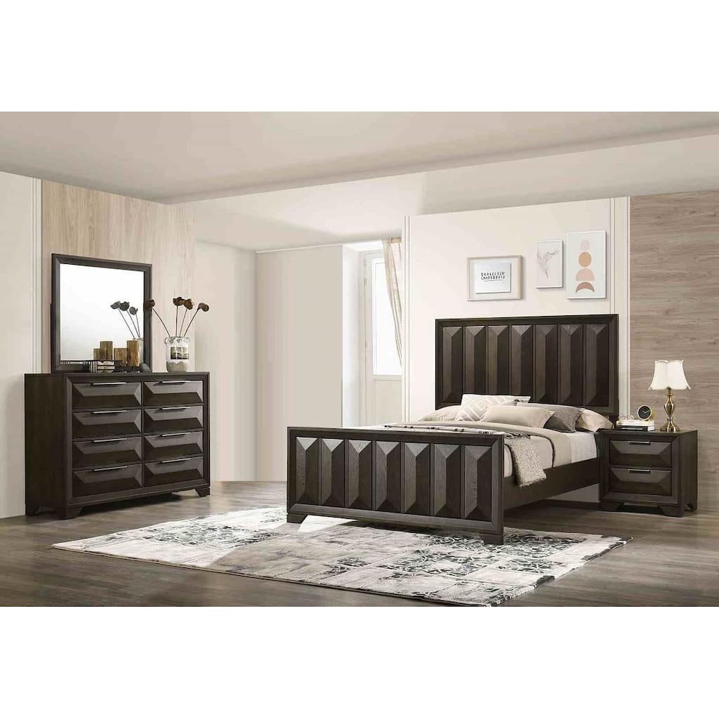 Classic Transitional Espresso Finish 4pc Bedroom Furniture Set Bed Dresser Nightstand Mirror