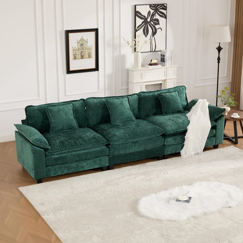 Roomfitters 3-Seater Cloud Sofa, Modern Chenille Upholstered Sectional Couch with Wide Armrests and Deep Cushions
