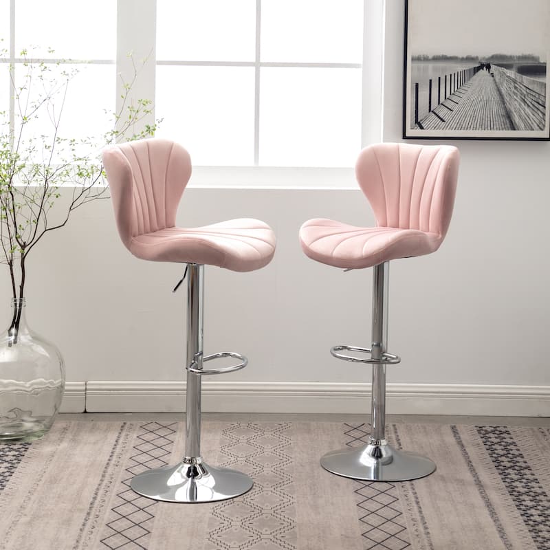 Roundhill Furniture Ellston Upholstered Adjustable Swivel Barstools, Set of 2
