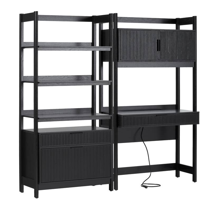 Walker Edison Hutch Desk with Wide Bookcase