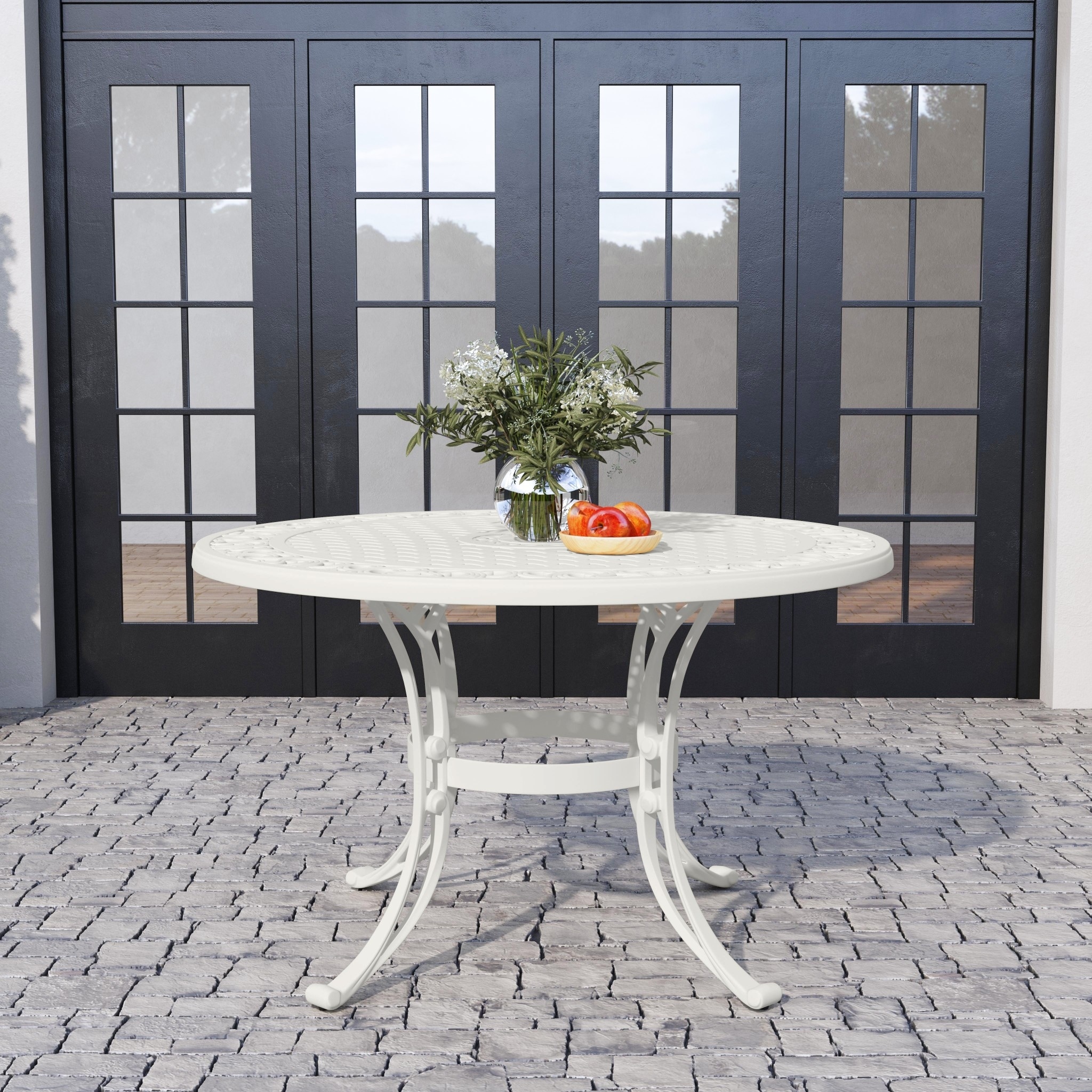 White outdoor dining table with umbrella hole 2025