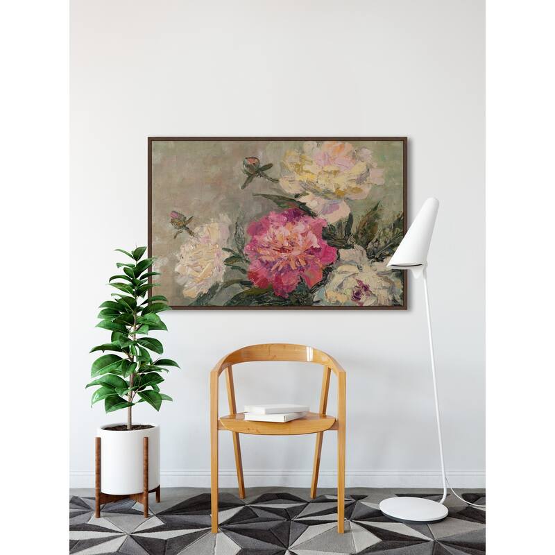Garden Peonies Floater Framed Print on Canvas