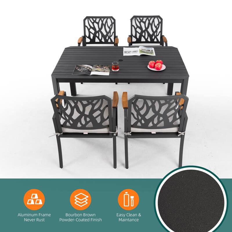 5-Piece Outdoor Aluminum Rectangular Dining Set with 4 Chairs, Sunbrella Fabric