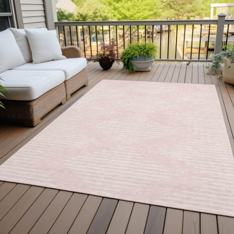 Machine Washable Indoor/ Outdoor Modern Stripe Chantille Rug - Pink - 9' x 12'