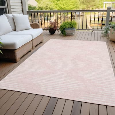 Machine Washable Indoor/ Outdoor Modern Stripe Chantille Rug