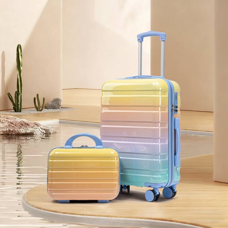 14In 20In 2 pcs in PC Spinner Wheel Luggage, Carry on Suitcase, With Gradient Color and Combination Lock