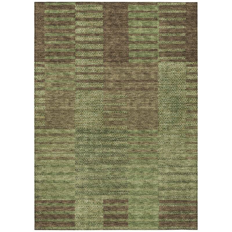 Machine Washable Indoor/ Outdoor Modern Stripes Chantille Rug