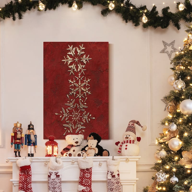 Snowflakes on Red II-Premium Gallery Wrapped Canvas - Ready to Hang