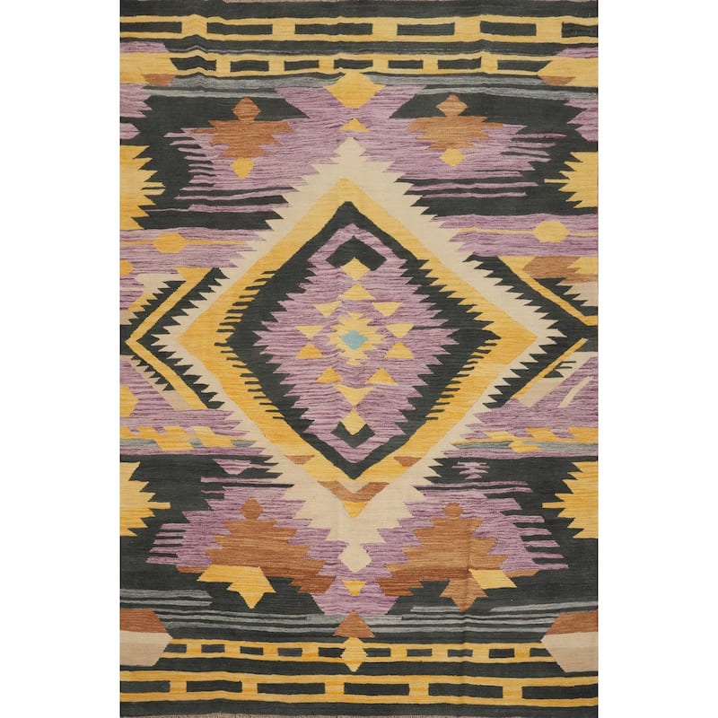 Hand Woven Oriental 100% Wool Carpet Southwestern Tribal Purples Kilim Area Rug - 8' 1'' X 6' 0''