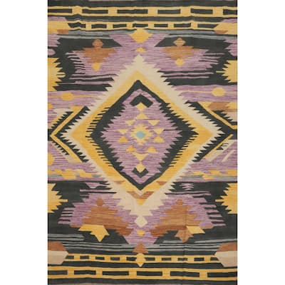 Hand Woven Oriental 100% Wool Carpet Southwestern Tribal Purples Kilim Area Rug - 8' 1'' X 6' 0''