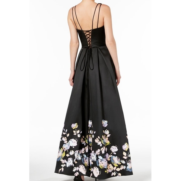 betsy and adam pleated floral gown