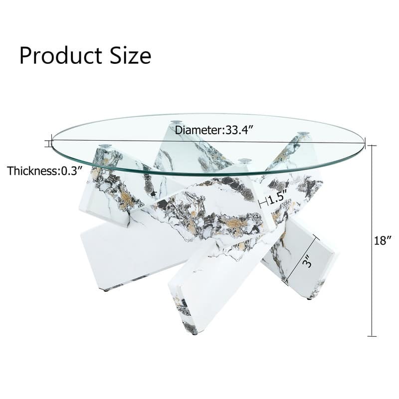 Round glass coffee table, 33.4 "modern design unique coffee table.