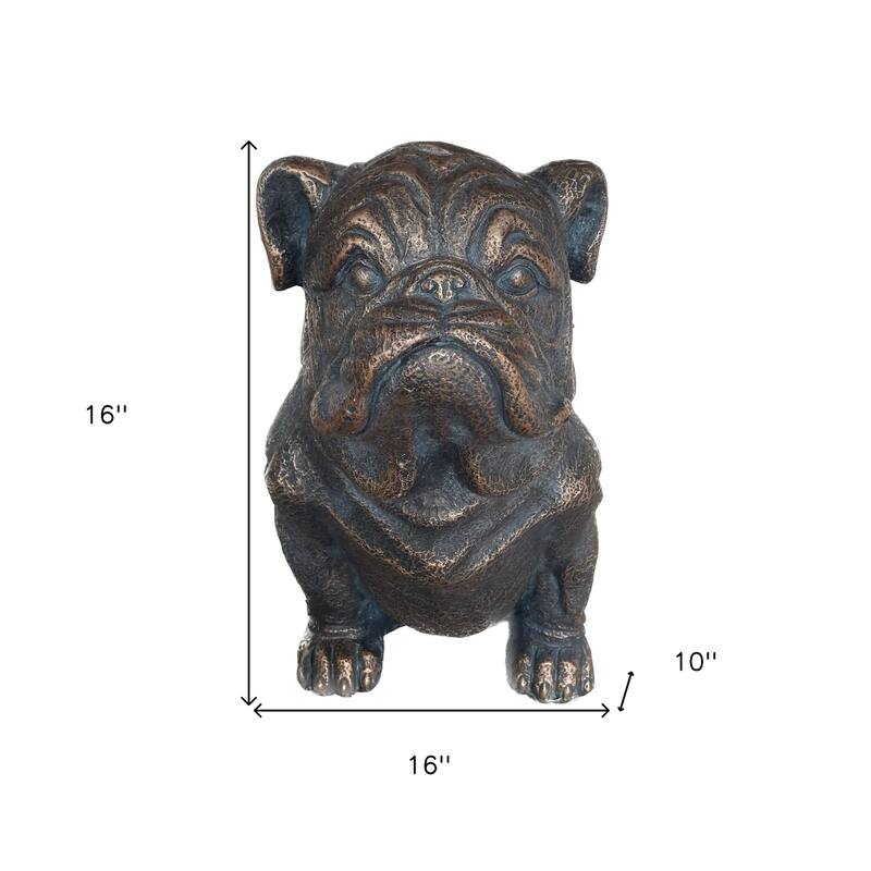HomeRoots 16" Antiqued Bronze Bulldog Outdoor Statue