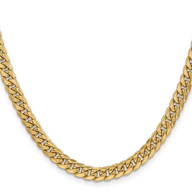 Curata 14k Yellow Gold Polished Lobster Claw Closure Hollow Miami Curb Chain Bracelet