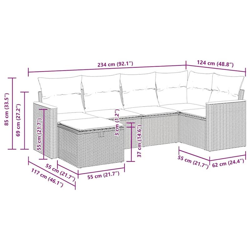 vidaXL Patio Sofa Set with Cushions Outdoor Conversation Furniture Poly Rattan