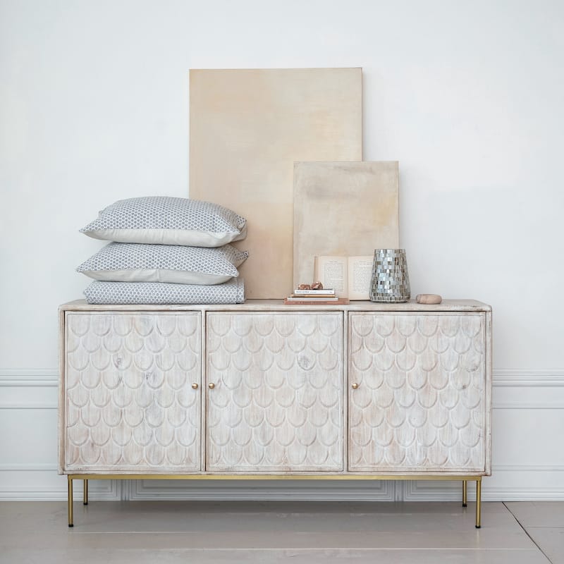 Mango Wood Scalloped Console with 3 Doors and 3 Shelves