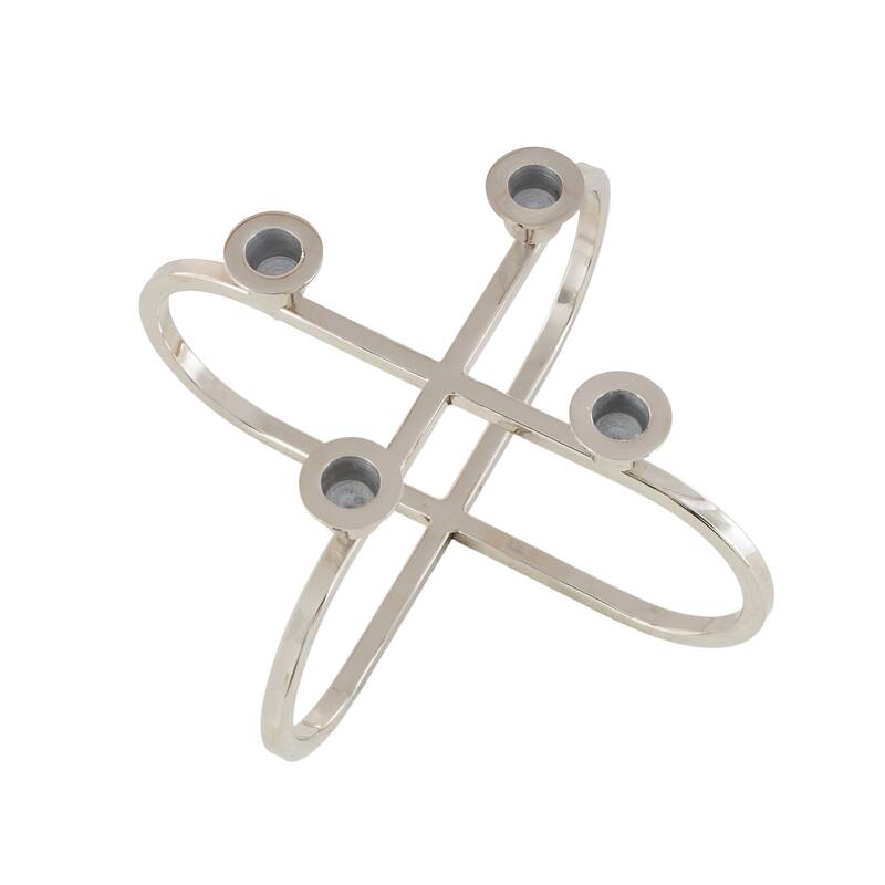 Stainless Steel Metal Geometric Overlapping Oval Candelabra - Silver - CosmoLiving by Cosmopolitan