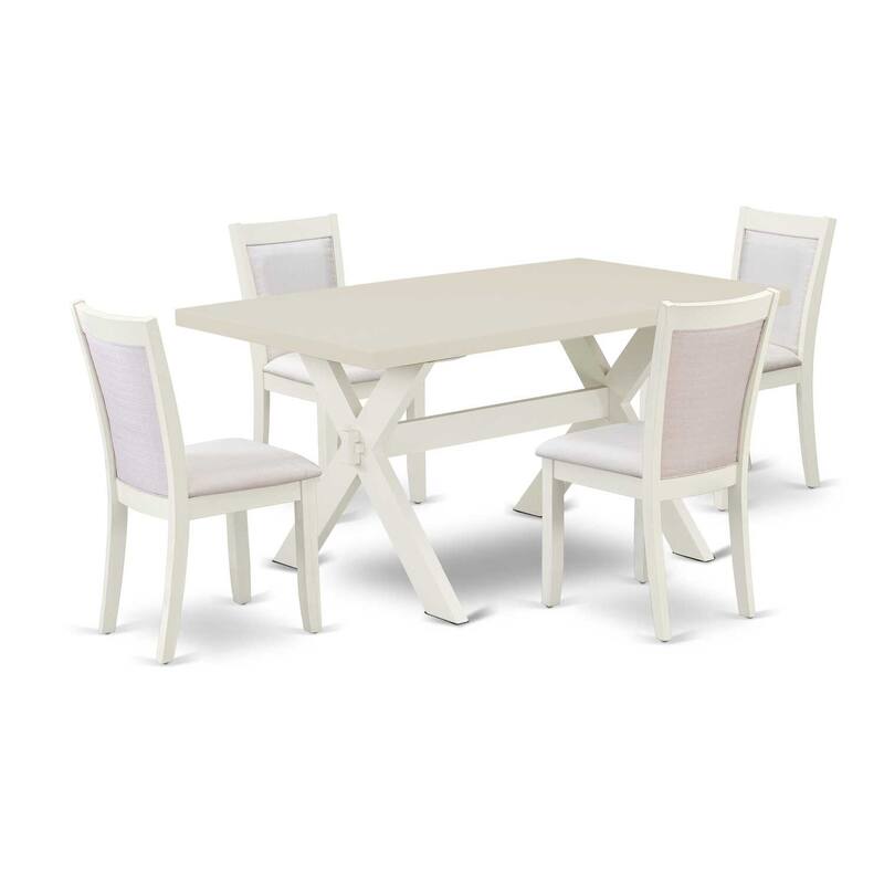 HomeStock 5-Piece Wire Brushed Linen White Finish Solid Wood Top Dining table with 4-Chairs