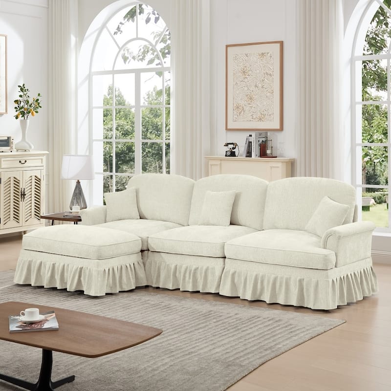 107.1" Modular Chenille L-shaped Sectional Sofa with Removable Ruffles Pleats Skirts