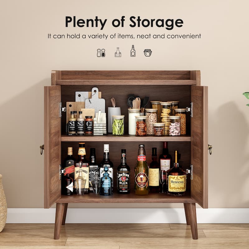 Sideboard Buffet Cabinet with Storage, Bar Liquor Cabinet with Rattan Decorated Doors, Credenza Console Tablefor Dining Room