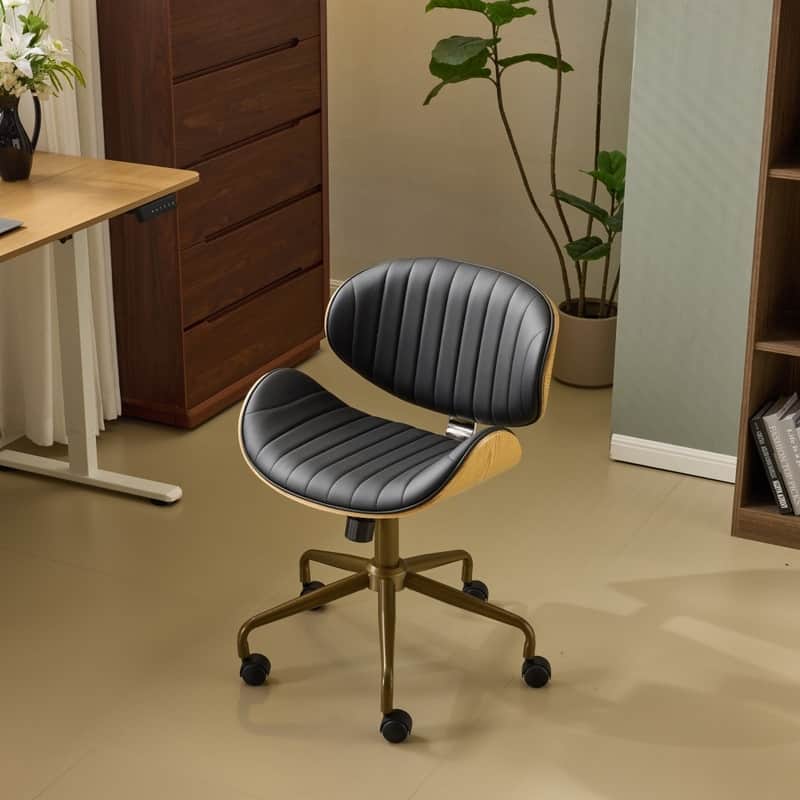 PU Curved Office Chair With Antique Bronze Base