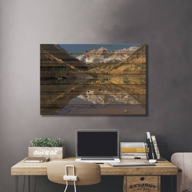 Maroon Lake, Maroon Bells, Maroon Creek Valley, Aspen, Pitkin County, Colorado, USA II Print On Wood by Panoramic Images