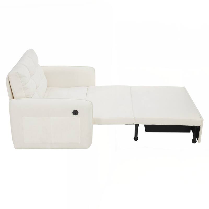 80" Extra Long Pull Out Sleeping Lounge with USB Charging, Storage Pockets and Box