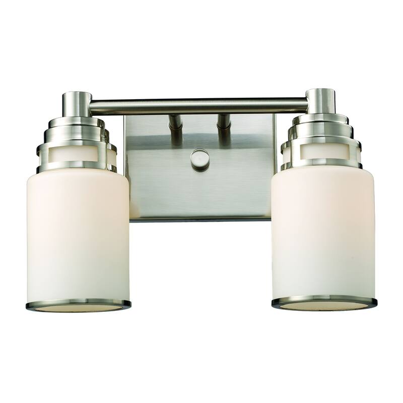 2-Light Vanity Light with Cylindrical Shades - 14" - Satin Nickel