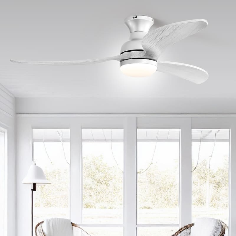 52 inch Smart Ceiling Fan Light with Remote Control with 3 Wood Blades,Flush Mount,Dimmable LED - 52 inch - Silver with Grey Blades