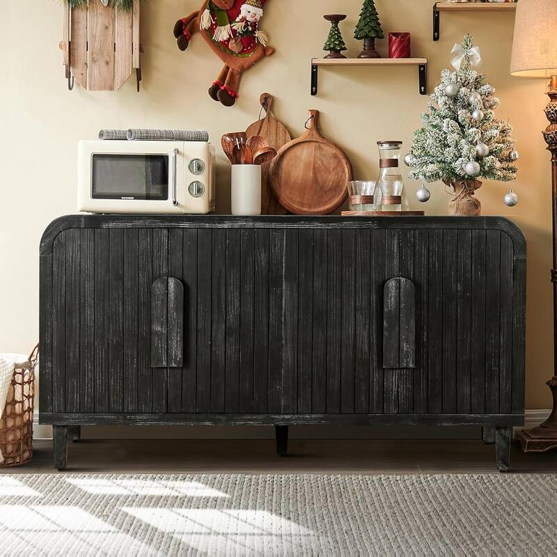 59'' Farmhouse Curved Vintage Storage Sideboard - Antique Black