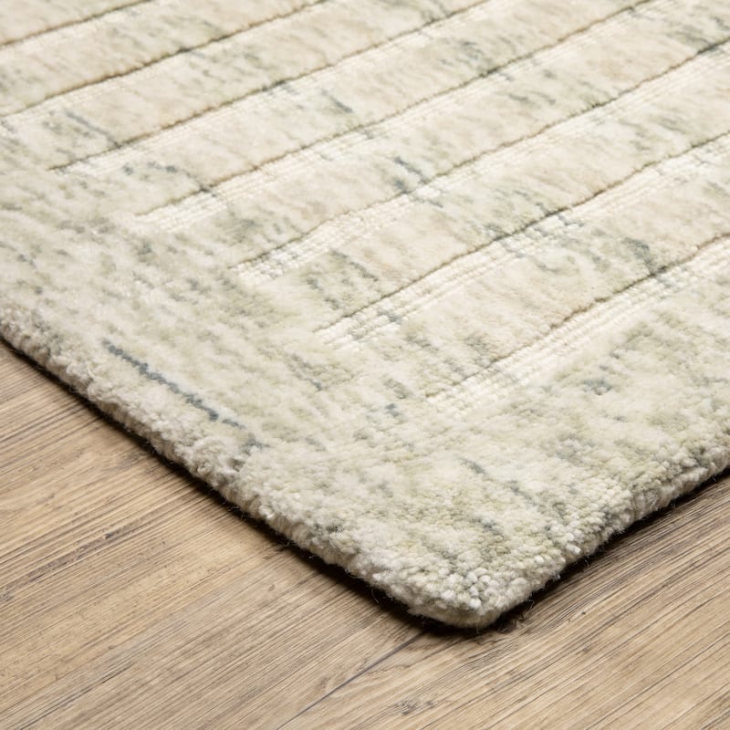 Thalia Scandinavian Textured Stripes Beige/ Sage PET Yarn Area Rug