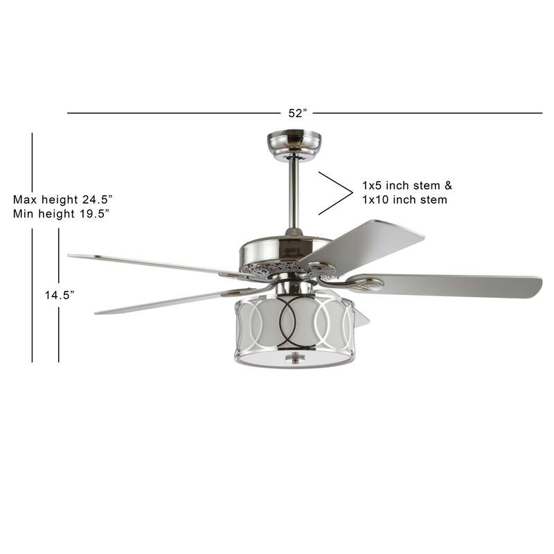 Kate 3-Light Transitional Glam Drum Shade LED Ceiling Fan With Remote, by JONATHAN Y - 52"