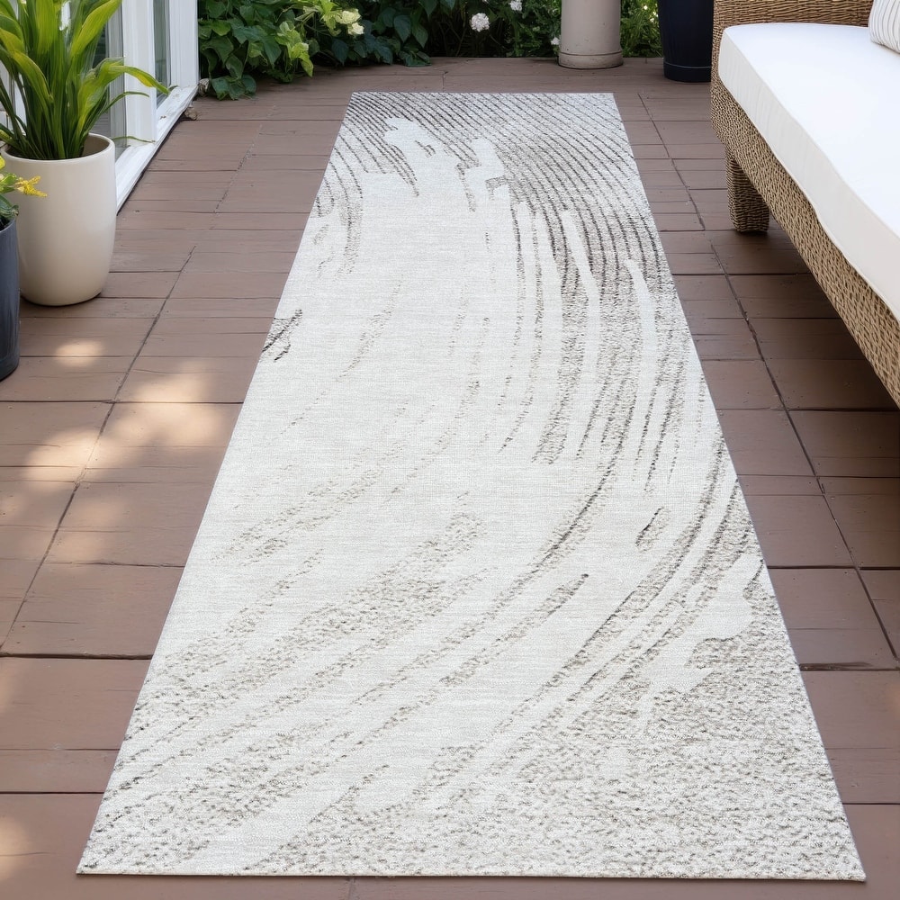 Machine Washable Indoor/Outdoor Contemporary Wave Chantille Rug
