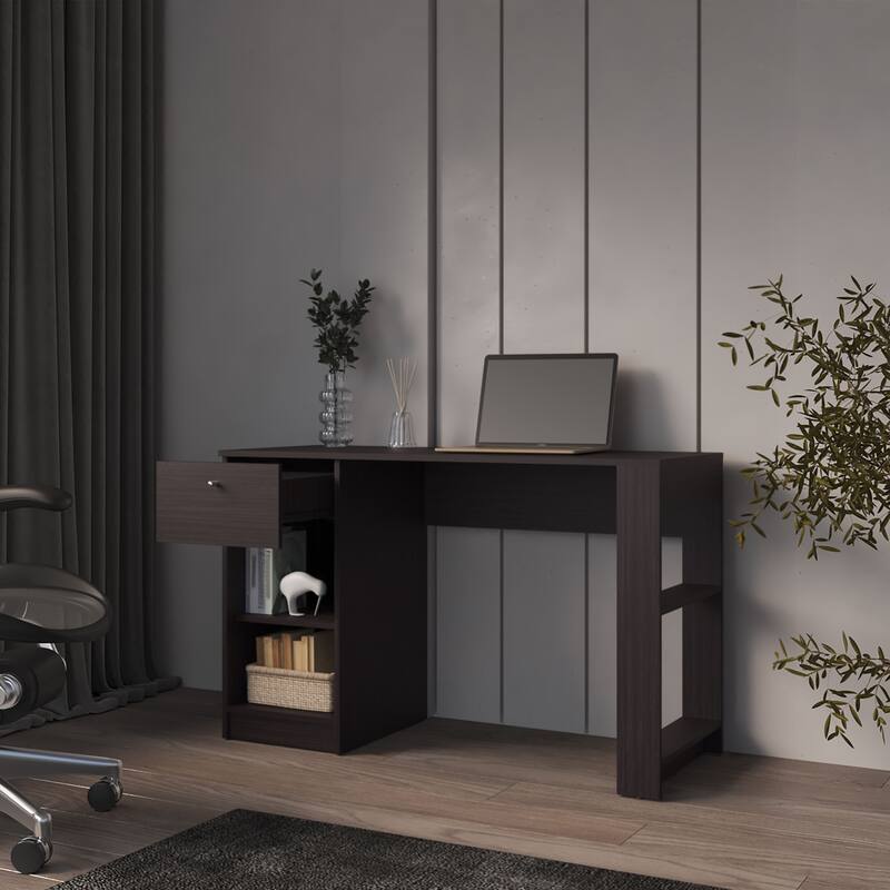 Salomé Computer Desk with Open Storage, Natural Oak
