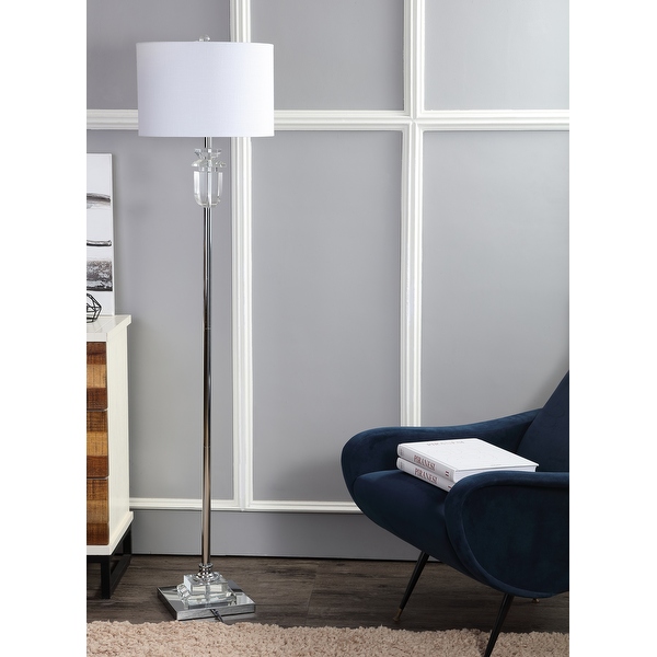 James 63 Crystal Metal LED Floor Lamp Clear Chrome by JONATHAN Y 63 H x 15 W x 15 D Bed Bath Beyond 35684145