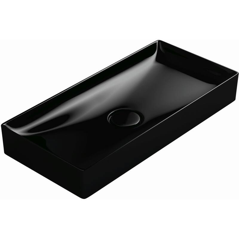 WS Bath Collections Vision 29-1/2" Ceramic Vessel Bathroom Sink - Gloss Black