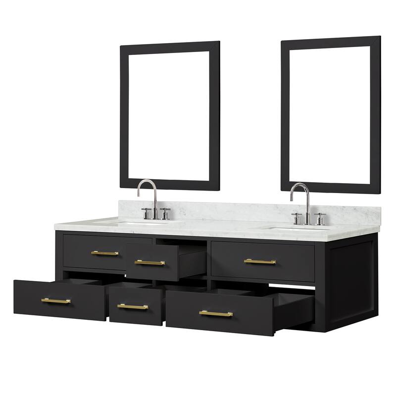 Lexora Castor Double Bath Vanity, Carrara Marble Top, Faucet Set, and Mirrors