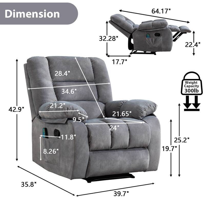 Massage and Manual Recliner Chair with Convenient pocket
